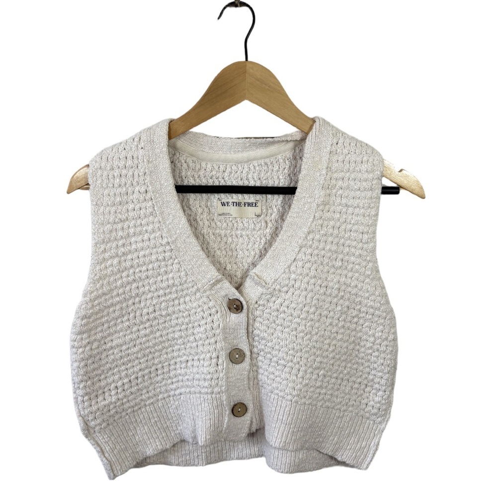 Free People We The Free Cream Knit Button Sweater Vest L